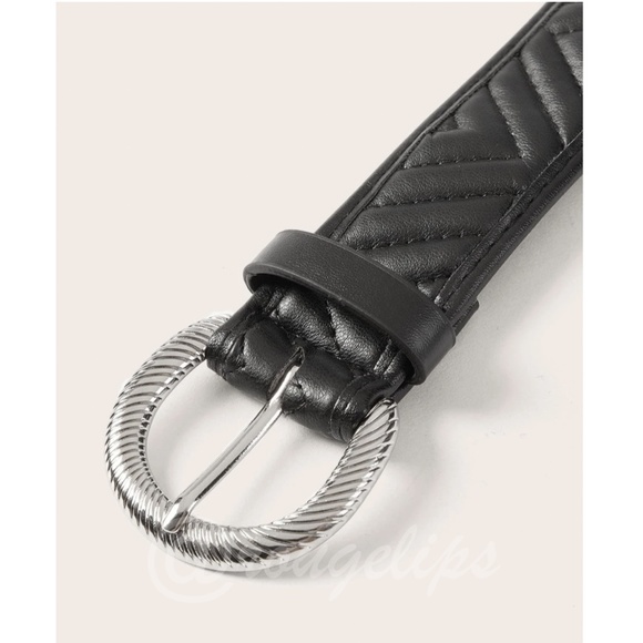Chevron Quilted Black PU Leather Belt - Picture 3 of 6